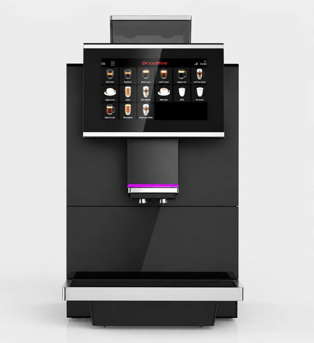 Fresh-milk bean-to-cup office coffee machine with touchscreen drinks menu